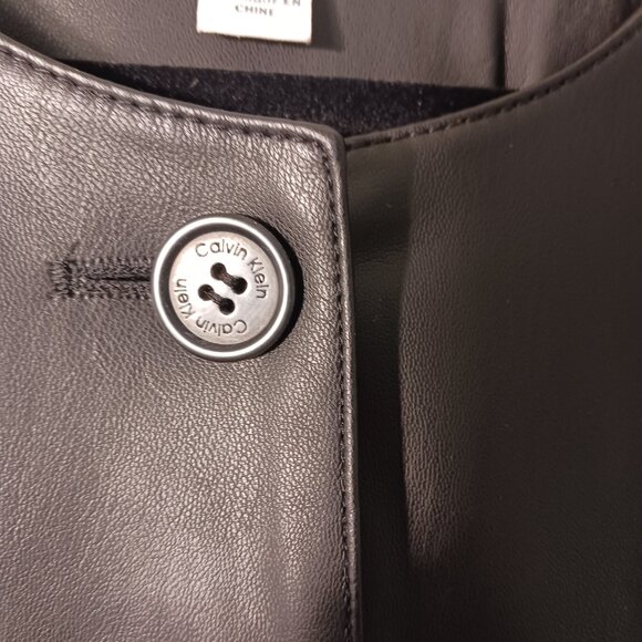 Calvin Klein Black Faux Leather Lightweight Coat, Size Medium Classic, Vegan - Picture 8 of 16